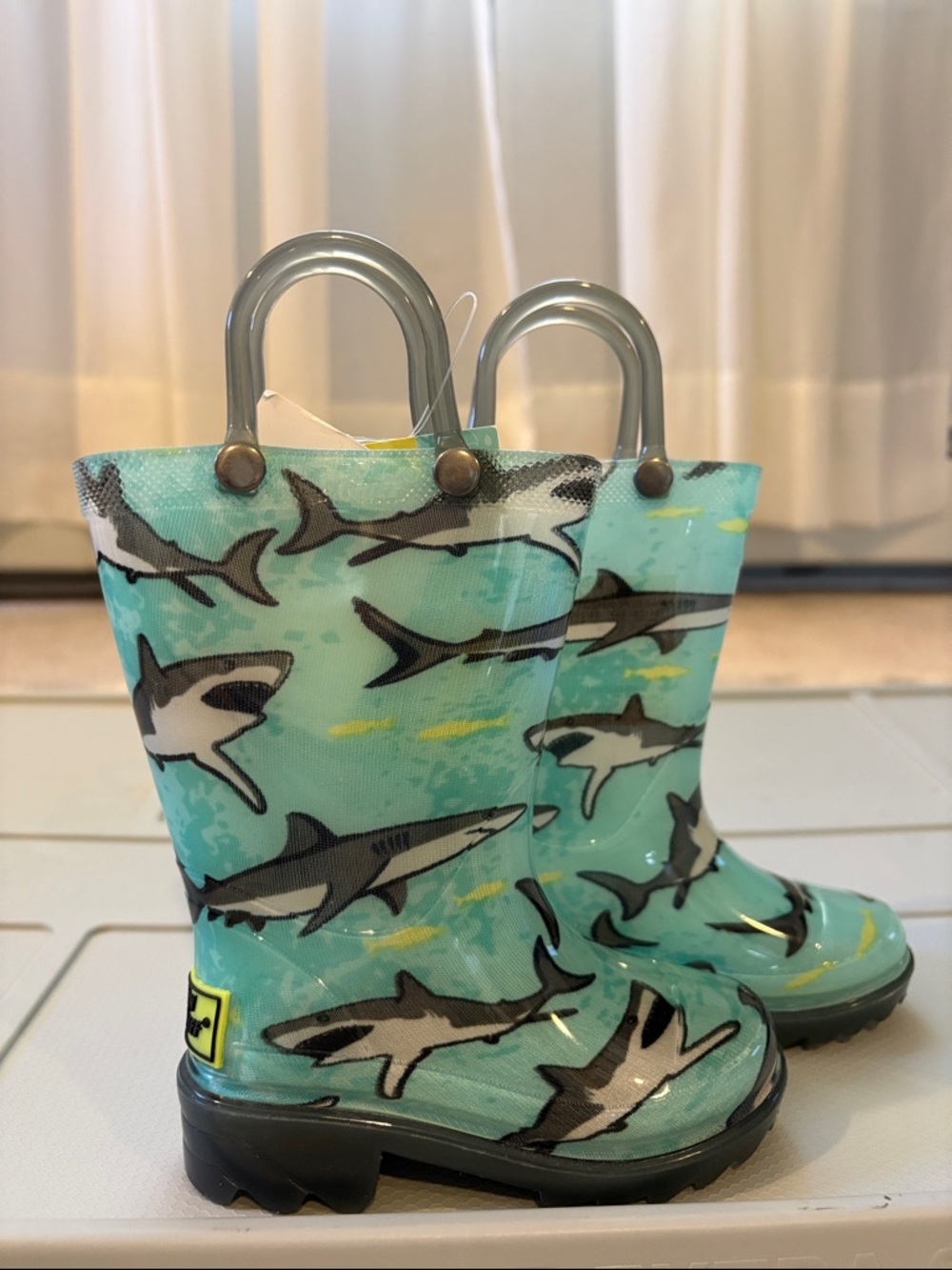 Western Chief Kids Shark Print Aqua Rain Boots